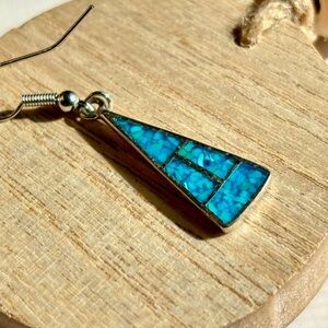 Turquoise stained glass silver earrings